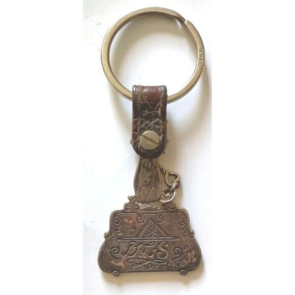 Brighton Hand Holding Purse w/ Heart Key Leather Keychain Fob Taiwan Vintage - Picture 2 of 6